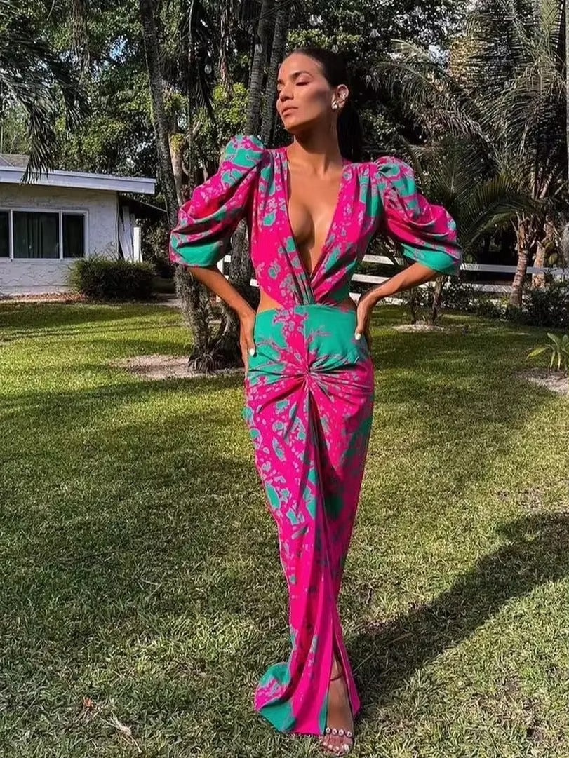 STEPHANY | Abito elegante con scollatura a V e maniche a sbuffo